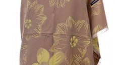 Esarfa din casmir reversibila cu flori galbene pe fond capucino