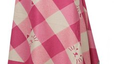 Esarfa mare din casmir cu design dublu fata in carouri cu pisici, fucsia si alb