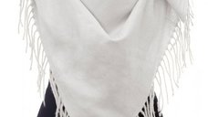 Esarfa patrata alba din material gros cashmere