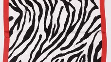 Esarfa patrata animal print alb-negru cu margine rosie