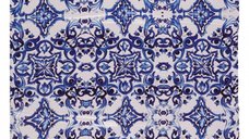 Esarfa patrata cu imprimeu marocan alb si albastru, 70x70 cm