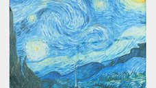 Esarfa patrata cu model inspirat  dupa   Noaptea Instelata  a lui Van Gogh