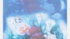 Esarfa patrata cu o singura fata cu imeprimeu floral nuante de albastru