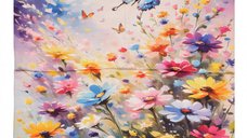 Esarfa patrata din matase cu imprimeu floral si fluturi