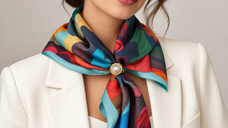 Esarfa patrata satinata cu imprimeu floral vibrant si inel inclus