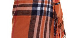 Esarfa unisex din casmir cu carouri portocalii