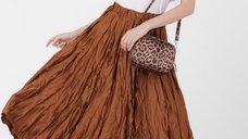 Fusta lunga creponata bronz, lucios-satinata, pentru S, M si L