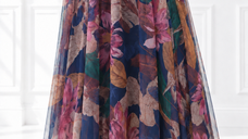 Fusta lunga din tulle cu imprimeu floral multicolor si bleumarin