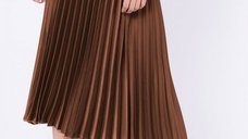 Fusta midi plisata din satin camel