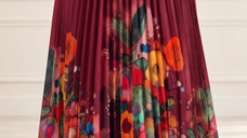 Fusta plisata bordo cu imprimeu floral multicolor