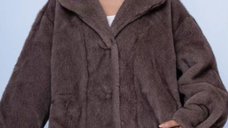 Geaca oversize din blanita artificiala, bej inchis