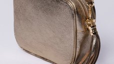 Geanta crossbody din piele naturala aurie, cu ciucure decorativ