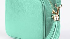 Geanta crossbody verde menta din piele naturala cu detaliu ciucure