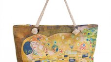 Geanta de plaja textila cu imprimeu Gustav Klimt - Sarutul