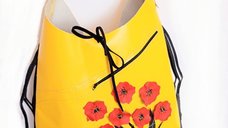 Geanta handmade din piele naturala cu design maci - unicat