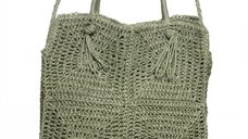Geanta mare crossbody verde prafuit cu noduri decorative