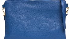 Geanta plic crossbody albastra, din piele naturala
