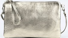 Geanta plic crossbody din piele naturala auriu deschis