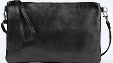 Geanta plic crossbody negru metalizat, din piele naturala