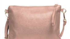 Geanta plic crossbody roz deschis, din piele naturala