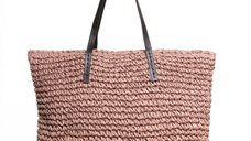 Geanta shopper roz prafuit cu manere din piele ecologica si ochiuri mari