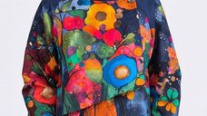 Jacheta scurta bleumarin cu imprimeu floral abstract