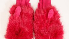 Manusi dama fucsia din material textil catifelat cu blanita
