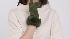 Manusi dama kaki din material textil catifelat cu blanita naturala de iepure
