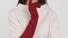 Manusi dama lungi din material textil catifelat rosu inchis