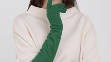 Manusi dama lungi din material textil catifelat verde