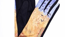 Manusi dama, textil imprimate cu reproducere dupa o pictura cu lanuri de griu