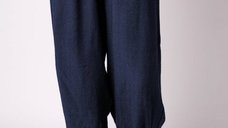 Pantaloni bleumarin din vascoza, masura mare, cu curea inclusa