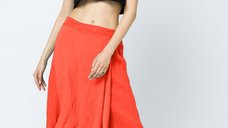 Pantaloni de vara din in corai cu aplicatii decorative