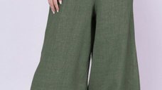 Pantaloni de vara largi din in, culoare kaki