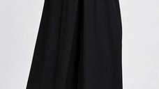 Pantaloni Palazzo Negru din Vascoza cu Pliuri si Tiv Franjurat