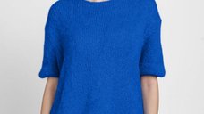 Pulover lejer cu maneca scurta, din mohair si lana, nuanta albastru electric