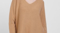 Pulover versatil cu decolteu V, din vascoza, camel