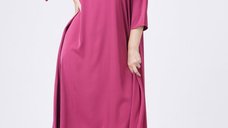 Rochie A-line mov zmeura cu maneci lungi si decolteu in V