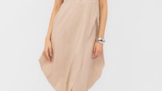 Rochie bej din poplin de bumbac cu design petrecut si colturi laterale