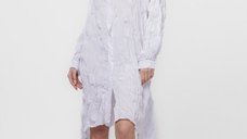 Rochie camasa creponata, in colturi, alba