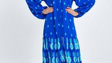 Rochie-camasa din vascoza, cu imprimeu pe fond albastru