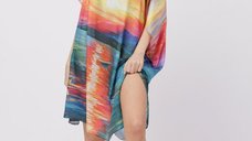 Rochie de plaja poncho din matase cu imprimeu apus pe apa