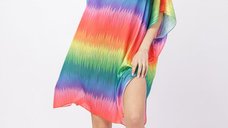 Rochie de plaja poncho din matase cu imprimeu vibrant