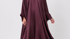 Rochie lunga caftan din satin cu matase si vascoza - bordo
