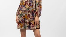 Rochie midi cu volane si imprimeu floral in culori de toamna