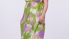 Rochie verde cu imprimeu floral si bust petrecut