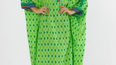 Rochie verde oversize, cu imprimeu geometric, cu romburi
