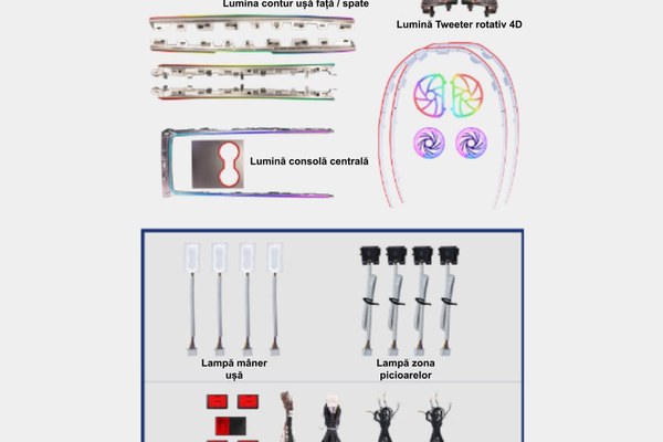 Lumini ambientale dedicate Tesla Model Y 2020-2023, RGB Acrilice 25 in 1 Dinamice cu efect symphony, Control din Aplicatie Bluetooth / Display original / Buton
