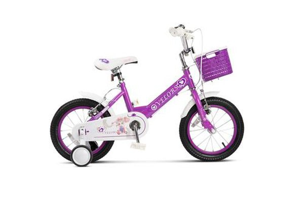 Bicicleta Copii 3-5 ani Velors V1402B, Roti 14 Inch, Frana fata/spate V-Brake, Roti Ajutatoare, Mov/Alb