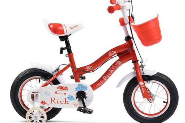 Bicicleta Copii Rich Baby R1208A, Roti 12inch, C-Brake, cosulet, roti ajutatoare cu LED (Rosu)
